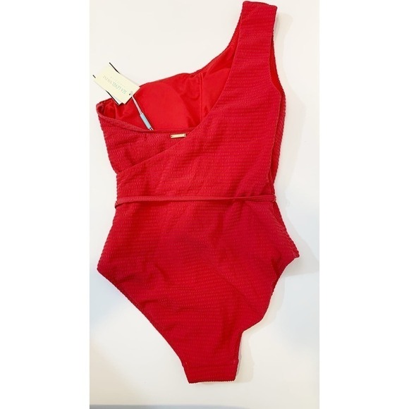 Sea Level Swim Red One Piece Swim Suit Sz 4 Belted One Shoulder Unused With Tags - Picture 2 of 7